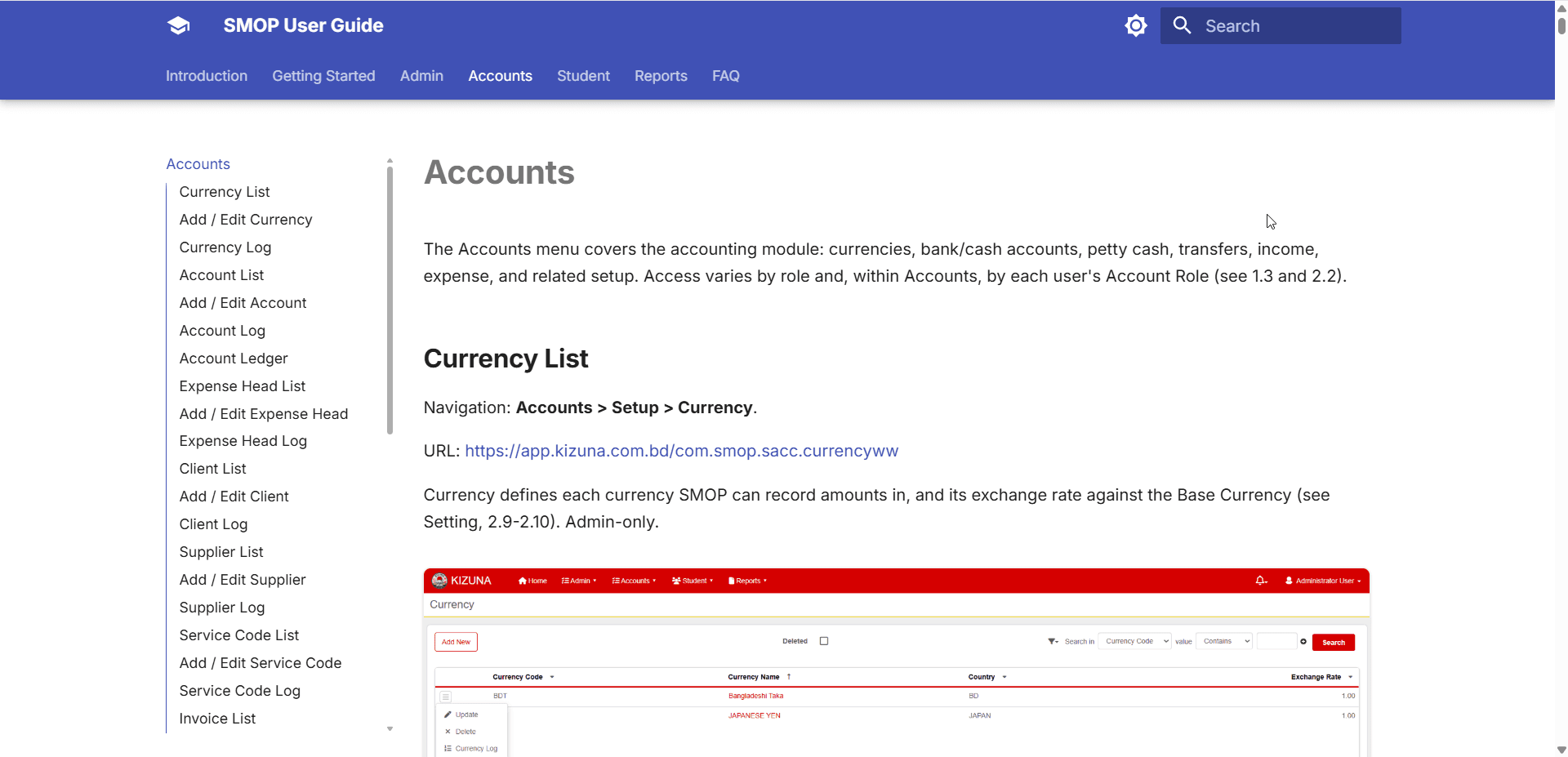 A real MkDocs Material site converted from a Word user guide — tab navigation, sidebar, search, dark mode toggle