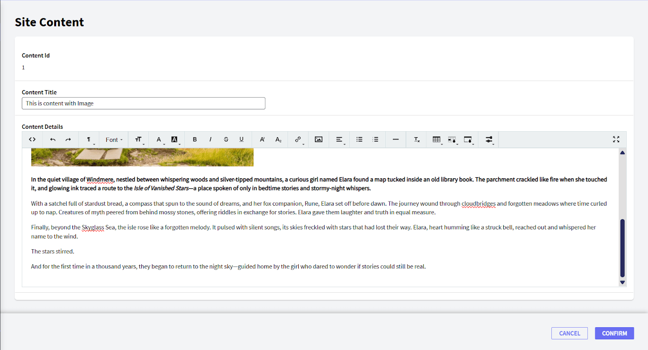 GX Trumbowyg Editor's editing view — Standard toolbar with formatting, font, color, and list controls above a live text area