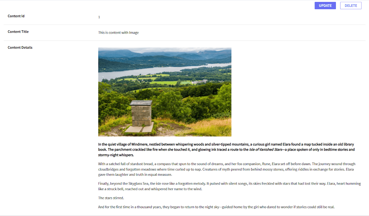 The same content rendered as output HTML in the Web Panel view, no editor chrome